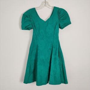 Judy Jost Women's Green Puff Sleeve Dress - Size XS Bodycon Floral Feminine